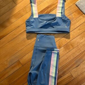 Spiritual Gangster Blue Activewear Set with Pastel Stripes